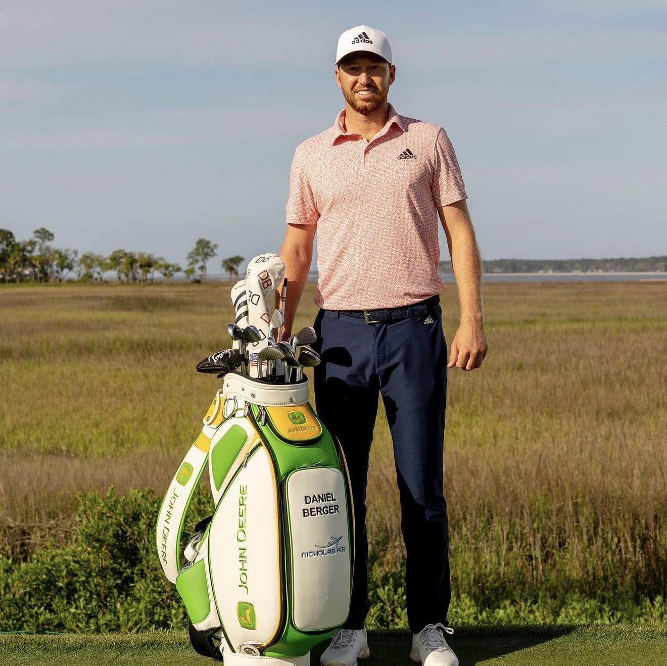 Pro Golfer Daniel Berger with John Deere Sponsored Custom Golf Tour Bag