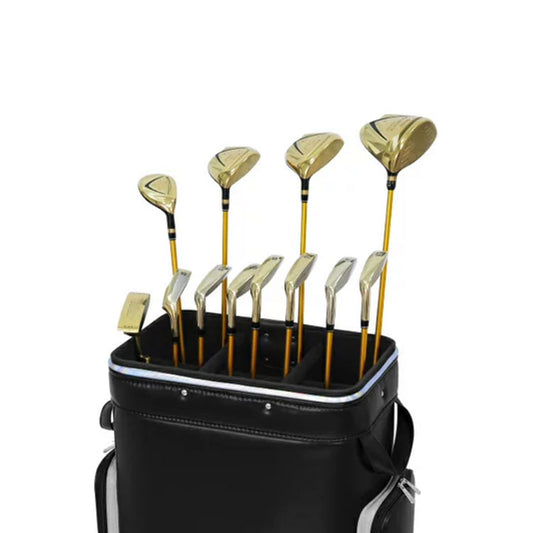 custom logo golf club storage bag in pro shop showroom with 6 dividers