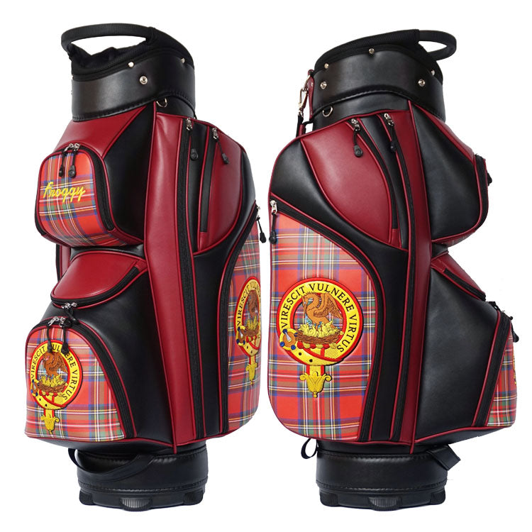 custom plaid golf cart bag and family crest embroidery