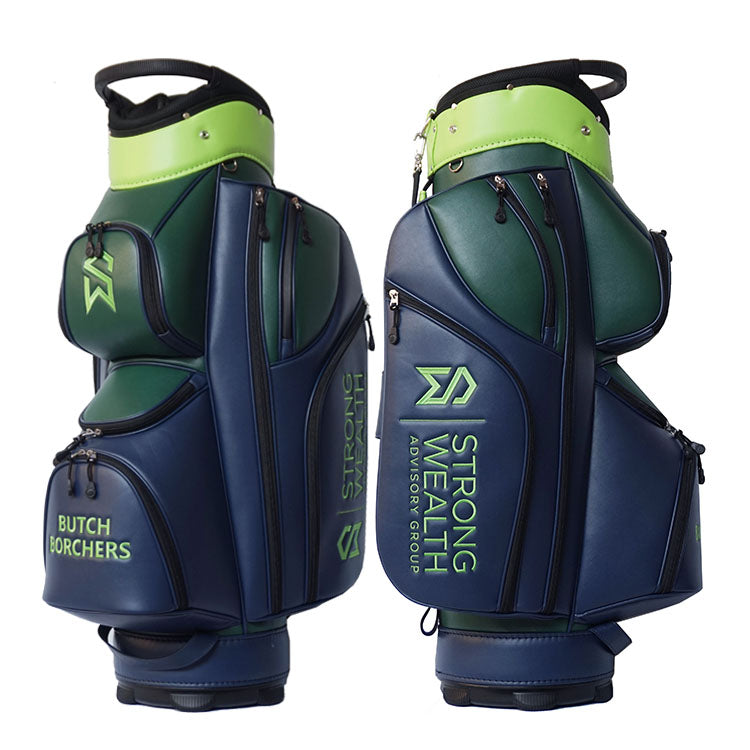 black leather golf cart bag - customized logo and monogram