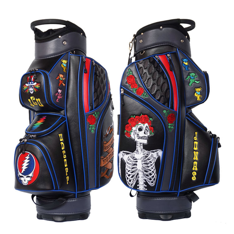 customized golf cart bag in Grateful Dead skull and roses betty steal your face theme