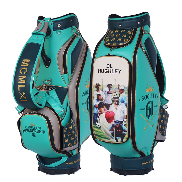 Custom Golf Tour Bag TB03 in dark green and teal color vegan leather