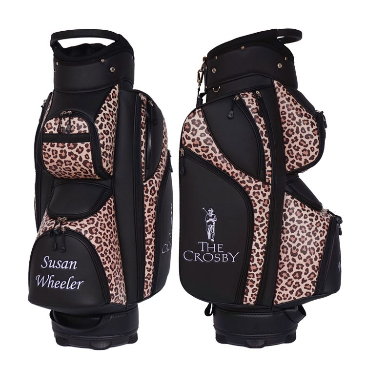 Custom Golf Women Cart Bag Leopard Print Leather with name monogram and logo