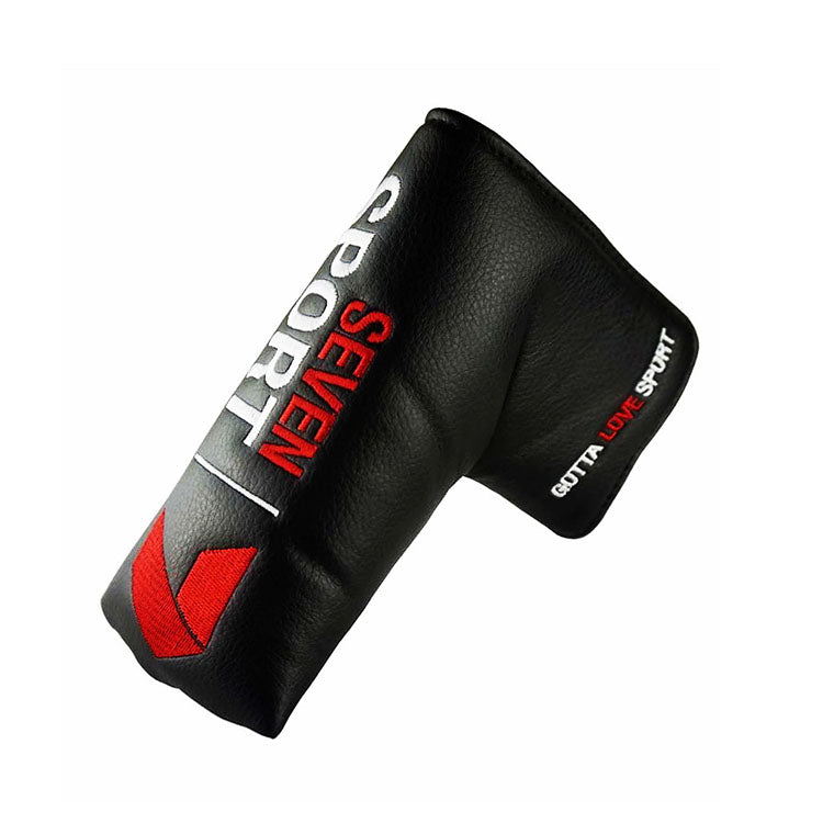 Custom Golf putter cover - black genuine leather head cover with sports logo
