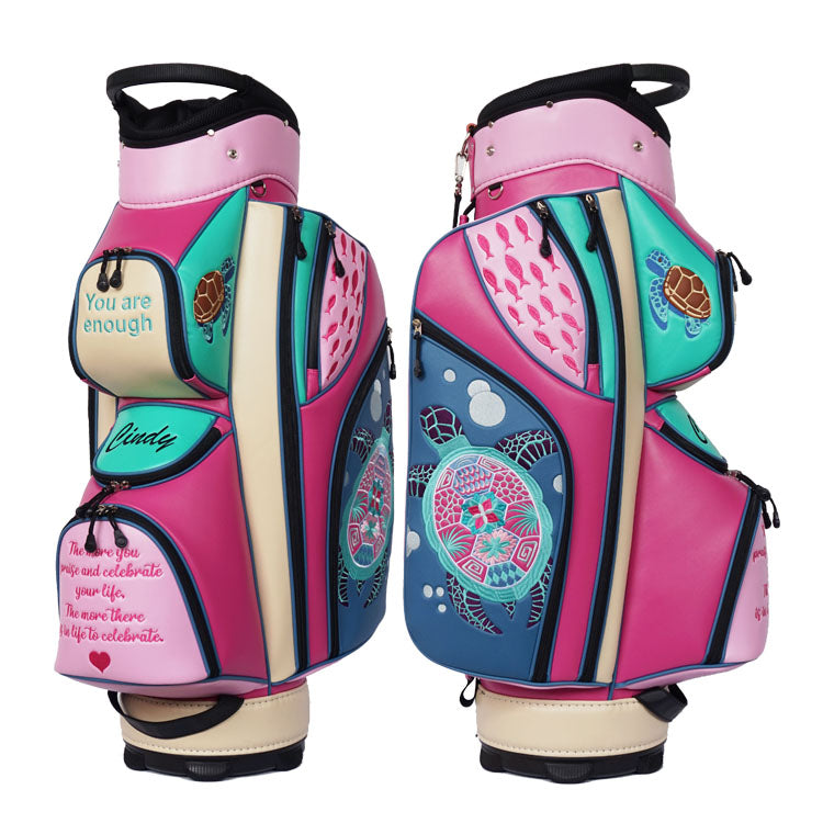 Custom Lady Golf Bag Cart Bags  - ocean sea turtle theme with golfer's name and quote