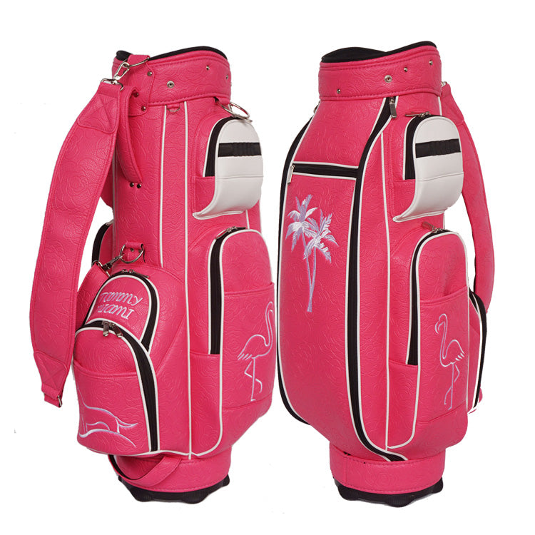 Custom womens Golf Tour Bag in hot pink flamingo and palm tree theme