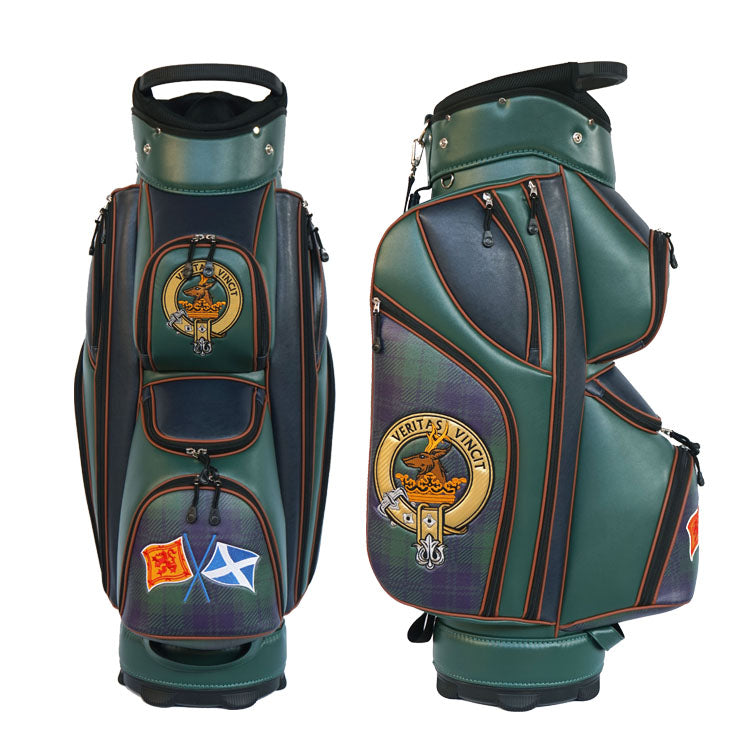 custom tartan golf cart bag and family crest embroidery
