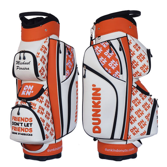 customized DUNKIN golf cart bag with logo pattern, featuring 14-way full length divider system