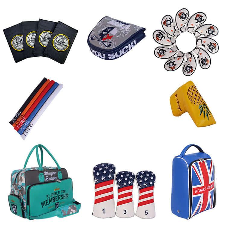 CUSTOM LOGO GOLF ACCESSORIES - Customized Head Covers headcovers,  duffel bags, yardage books, driver, iron and putter cover, apparel bag