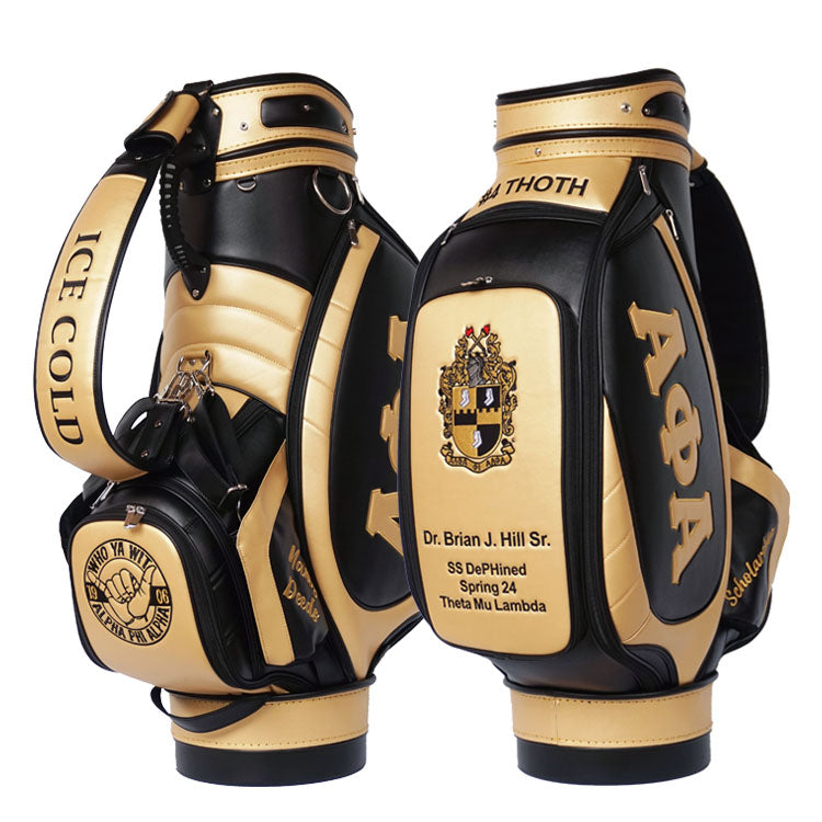 Alpha Phi Alpha custom golf tour staff bag embroidery bags Black and Gold