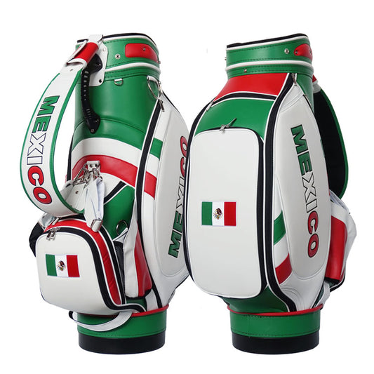 Custom Mexican flag golf bag with your name, logo, and colors.