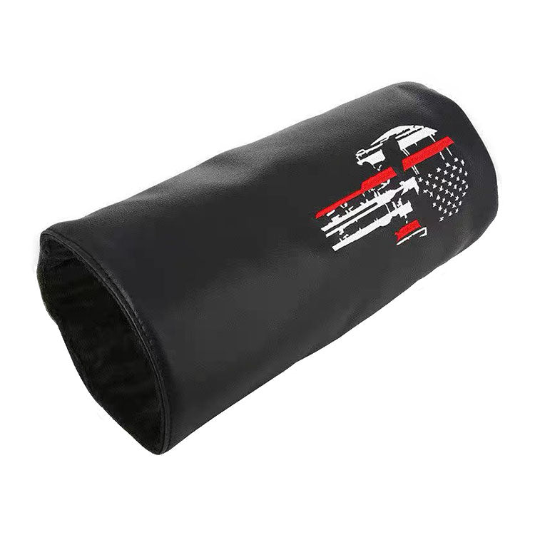 Custom barrel golf headcover personalized with black leather and skull logo embroidery