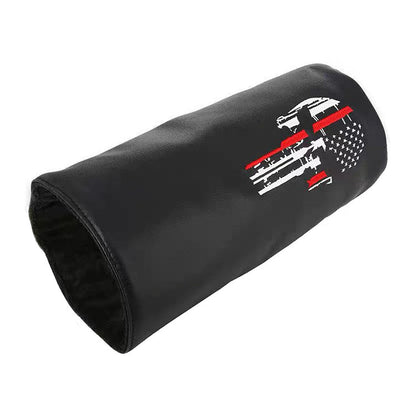 Custom barrel golf headcover personalized with black leather and skull logo embroidery