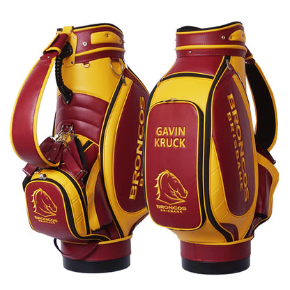 Custom pro tour golf bag featuring personalized front panel