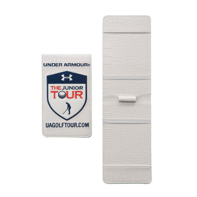 Customized golf yardage book cover showing the interior details