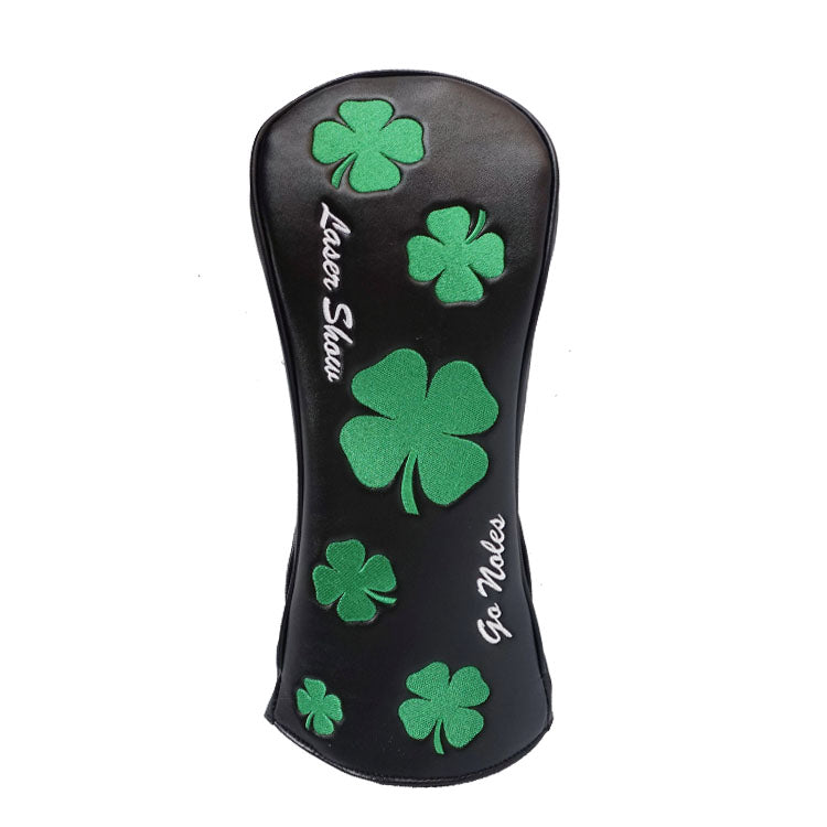 Clover Custom Golf Driver Cover - black leather green embroidered Shamrocks