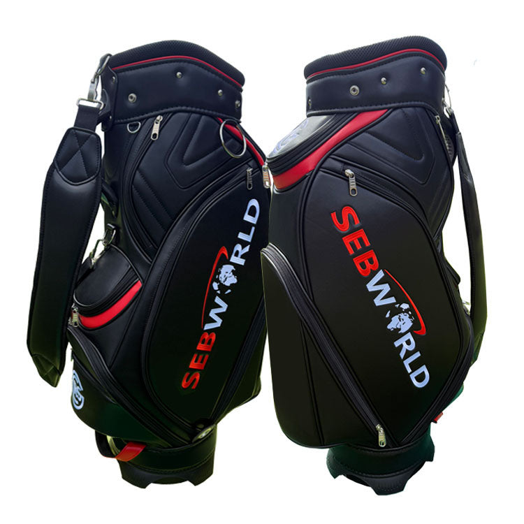 Custom Logo Bulk Order Golf Bag - black leather with embroidered logos