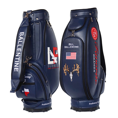 Texan themed custom golf tour staff bag with navy blue leather
