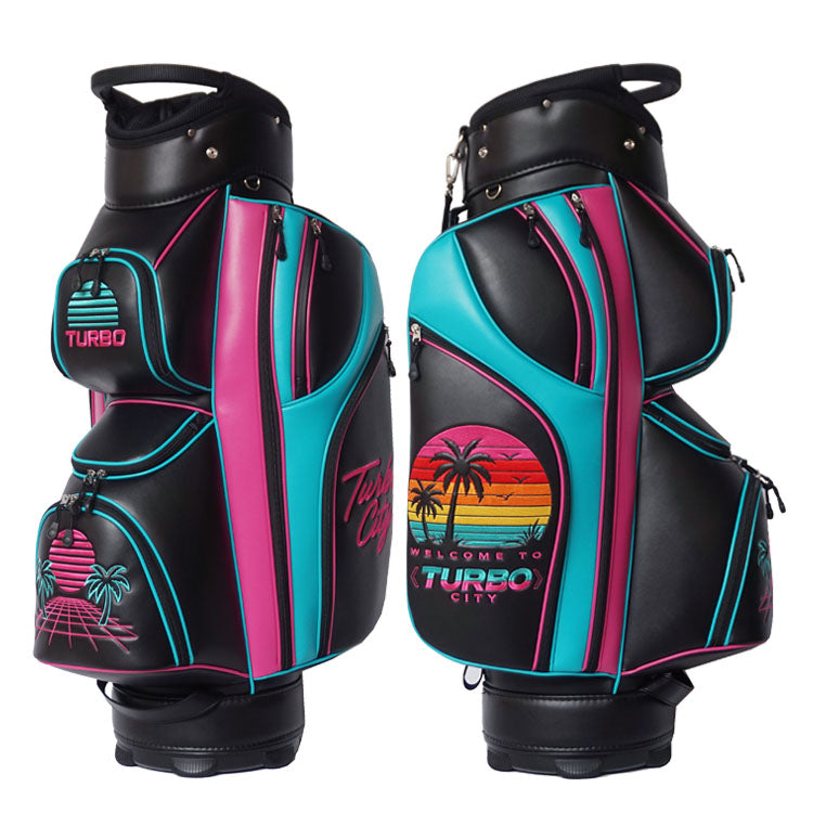 Turbo City custom golf cart bag with neon colors