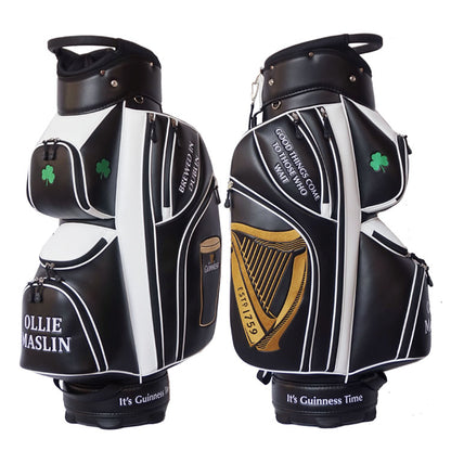 custom Guinness golf bag in black and white leather
