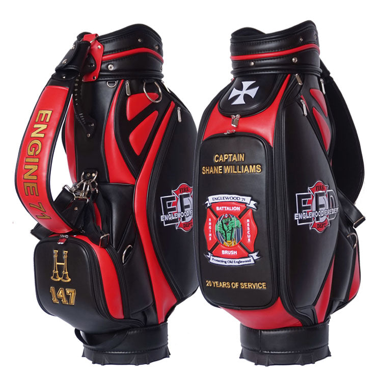 Custom Fire Service golf bag personalized with name and logo - 20 years of service