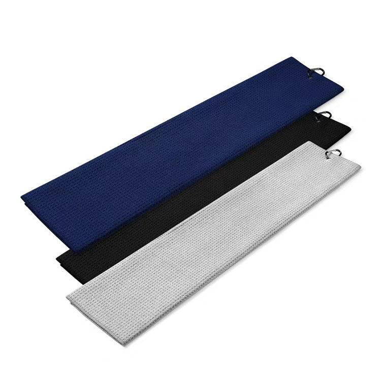 Custom logo waffle weave golf towel black, gray and navy blue