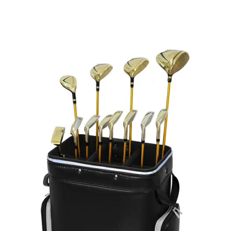 custom logo golf club storage bag in pro shop showroom with 6 dividers