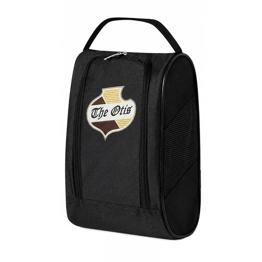 Black custom shoe bag with 'The Otis' logo on a white background
