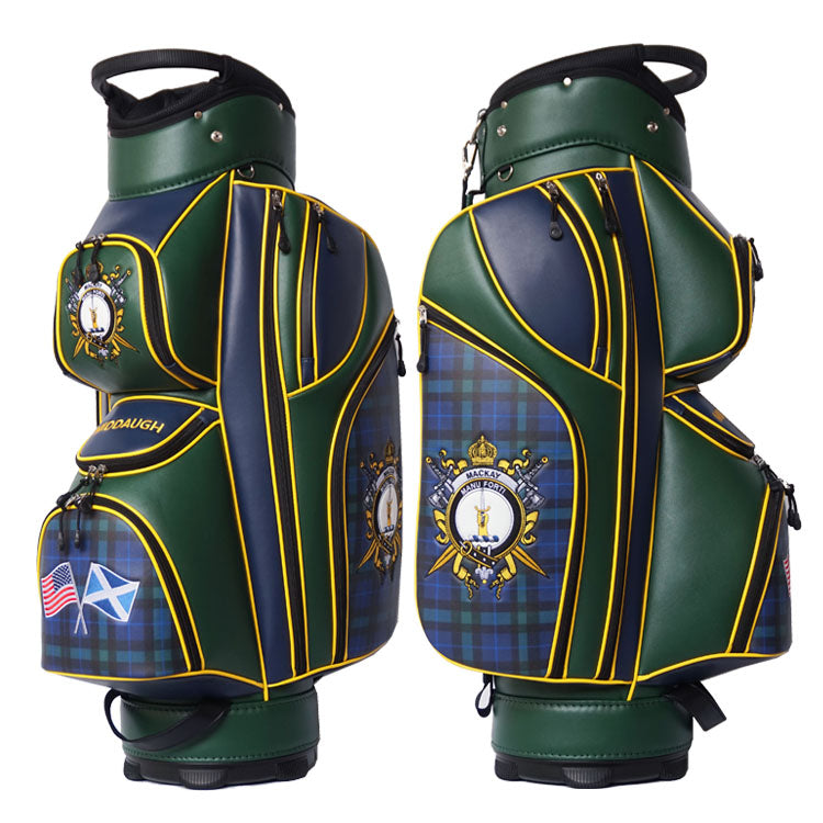 customized plaid golf cart bag and family crest embroideries