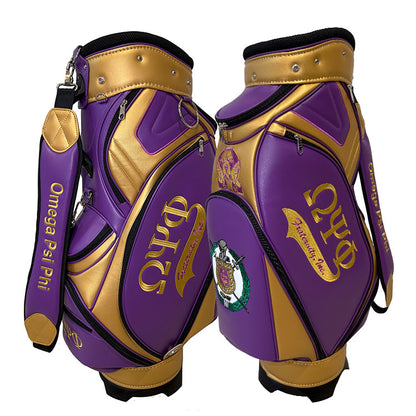 custom logo_golf_bag_purple and gold leather with customized embroidery