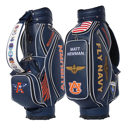 Custom US Navy Golf Bag – Premium Microfiber Leather with White Leather Piping and Personalized Design