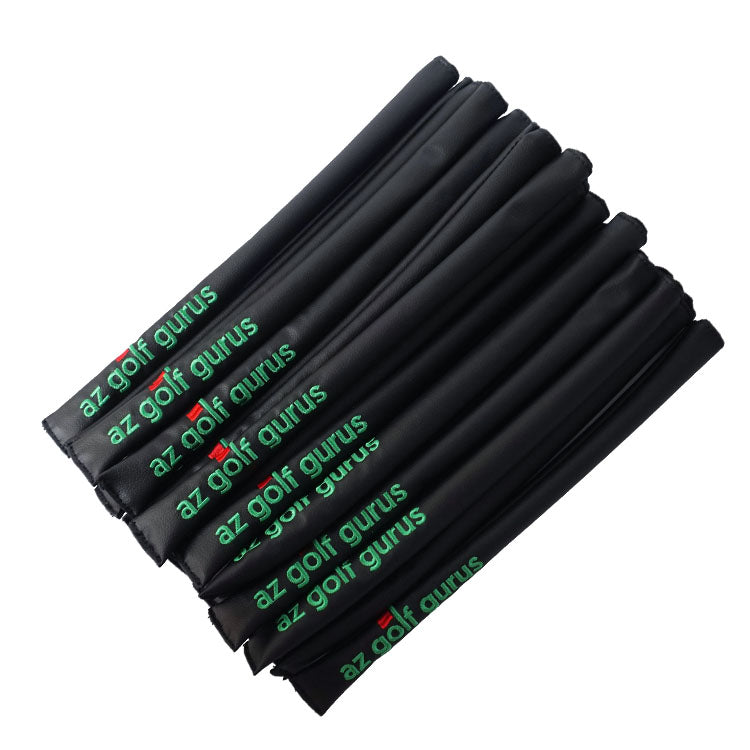 Custom Alignment Stick Covers personalized with black leather and green logo