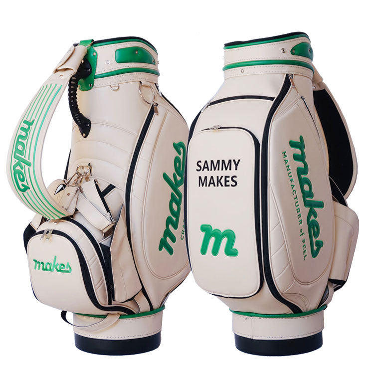 custom pro tour bag in cream and forest green colors