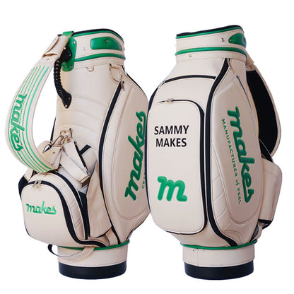 custom pro tour bag in cream and forest green colors