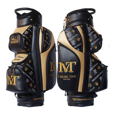 luxury leather golf cart bag CB00 with customized logos - black and gold