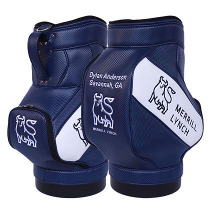 Custom Den Caddy Golf Bag with embroidered Merrill Lynch logo