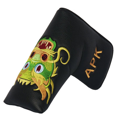 Custom Emoticon golf putter cover - black leather putter cover with dragon emoji embroidery