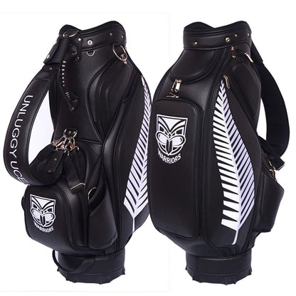 Black Leather Golf Bag in New Zealand Warriors logo
