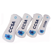 Custom Golf Head Covers in white leather with business logo embroidery
