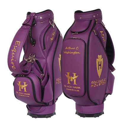Purple Leather golf bag with gold embroideries