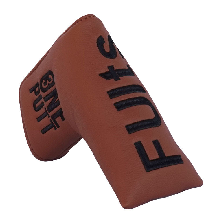 Custom Golf putter cover - brown leather and black embroidery
