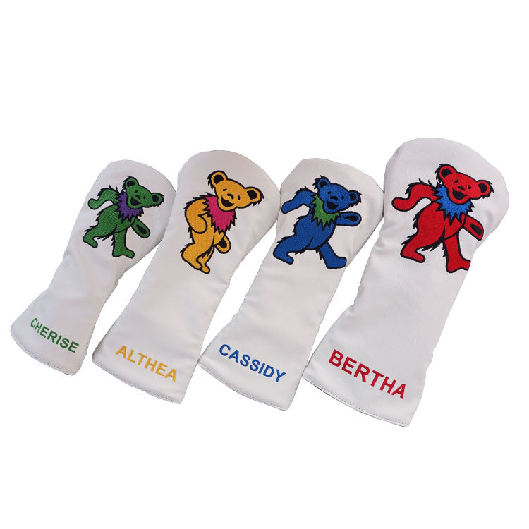 Custom HeadCovers with colorful Grateful Dead dancing bears and song names