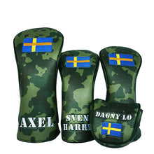 Custom Golf Head Covers Customised camo wood covers with Swedish flag and children names 