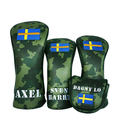 Custom HeadCovers Customized camo golf covers with Swedish flag and children names 