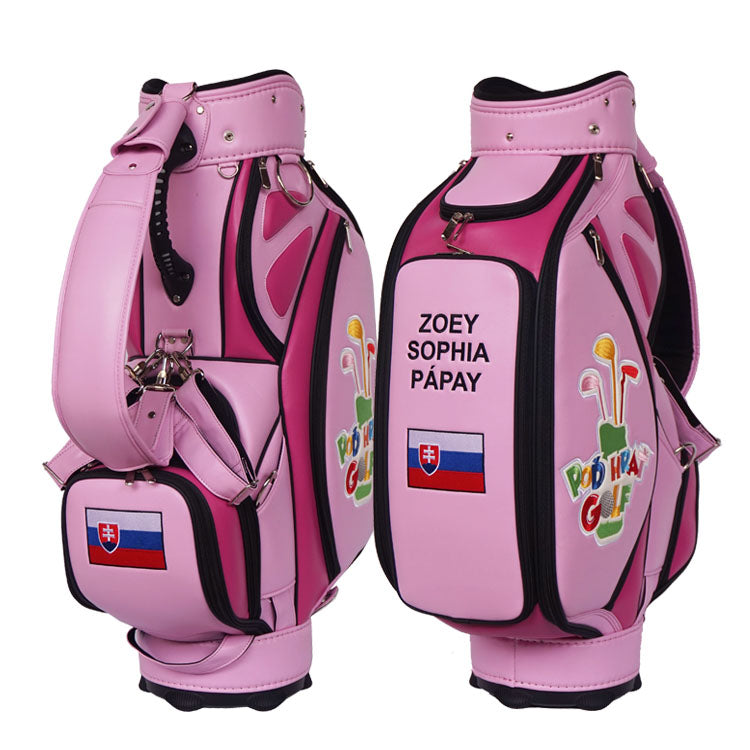 Personalized junior tour bag featuring custom logo, name and country flag