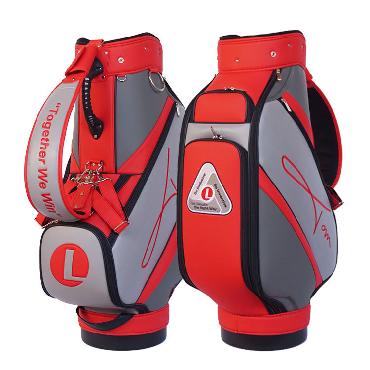 custom golf tour bag in red, gray leather matte finish