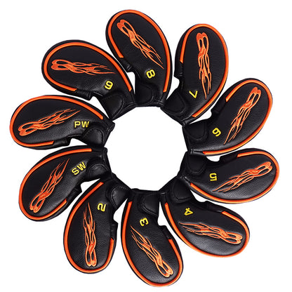 black Custom Golf Iron Covers Customized fire logo in orange