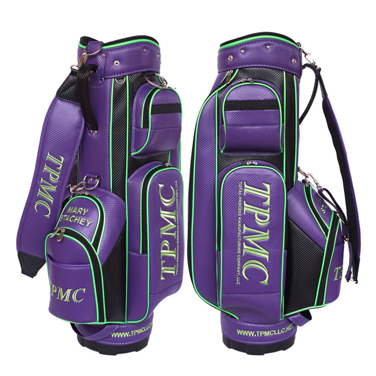 girls custom golf bag in carbon fiber purple leather finish