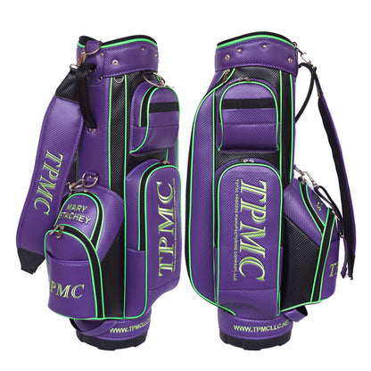 girls custom golf bag in carbon fiber purple leather finish