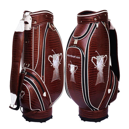 lightweight custom leather golf tourbag with Dubai Championship logo - mid sized tour bag